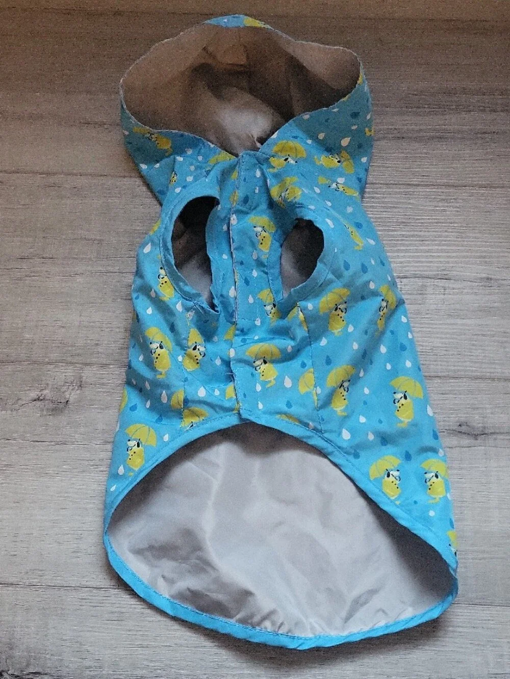 Dog Hooded Rain Poncho - Blue with Yellow Umbrella Print
